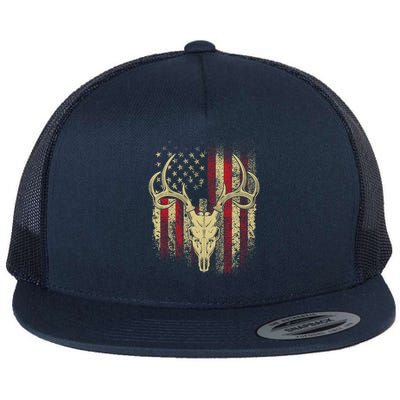 Bucks Antlers and Skull on an American Flag Deer Hunters Flatbill Hat