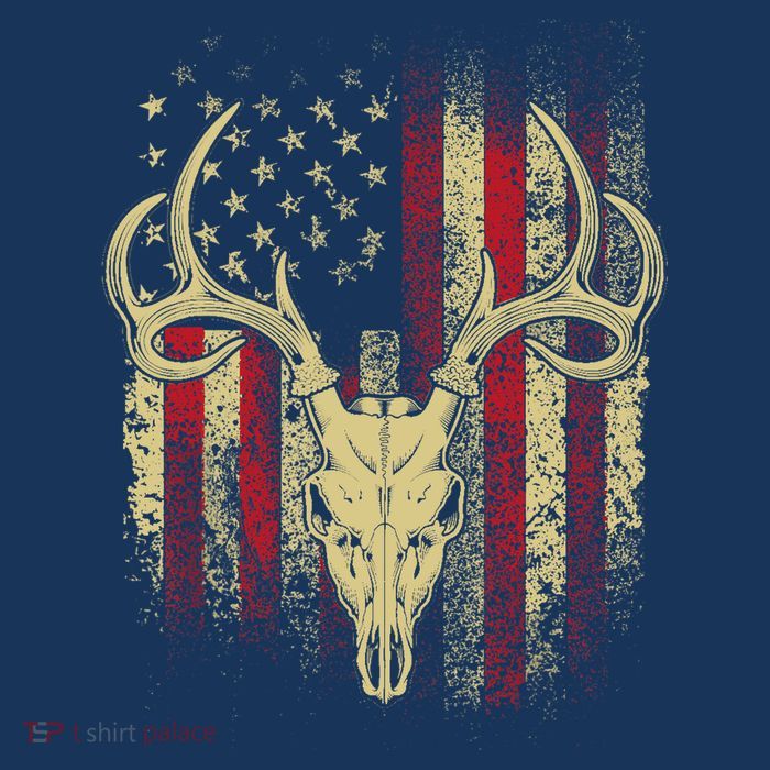 Bucks Antlers and Skull on an American Flag Deer Hunters Flatbill Hat