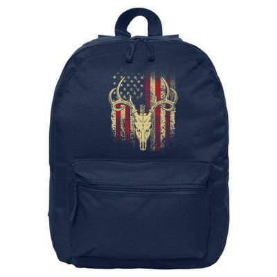 Bucks Antlers and Skull on an American Flag Deer Hunters 16 in Basic Backpack