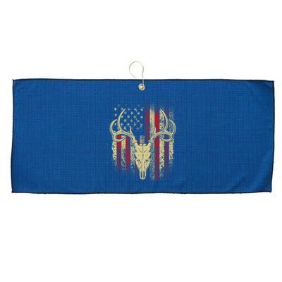 Bucks Antlers and Skull on an American Flag Deer Hunters Large Microfiber Waffle Golf Towel