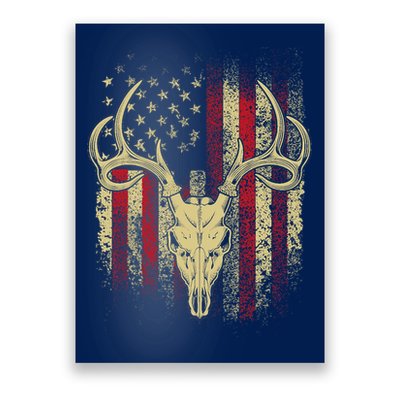 Bucks Antlers and Skull on an American Flag Deer Hunters Poster