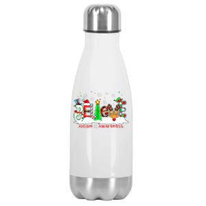 Believe Autism Awareness Christmas Tree Light Santa Reindeer Stainless Steel Insulated Water Bottle