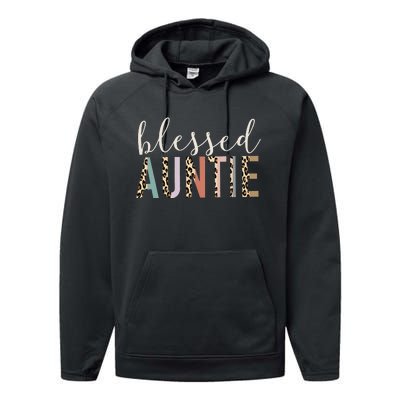 Blessed Auntie Aunt Cute Leopard Print Performance Fleece Hoodie