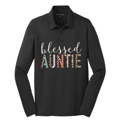 Blessed Auntie Aunt Cute Leopard Print Silk Touch Performance Long Sleeve Polo