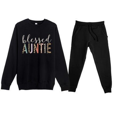 Blessed Auntie Aunt Cute Leopard Print Premium Crewneck Sweatsuit Set