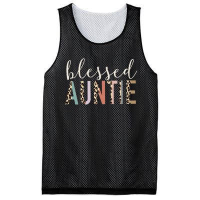 Blessed Auntie Aunt Cute Leopard Print Mesh Reversible Basketball Jersey Tank