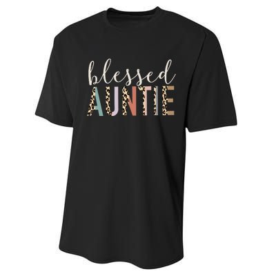 Blessed Auntie Aunt Cute Leopard Print Performance Sprint T-Shirt