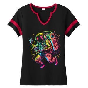 Boombox Astronaut And Teens Graphic Cute Gift Ladies Halftime Notch Neck Tee