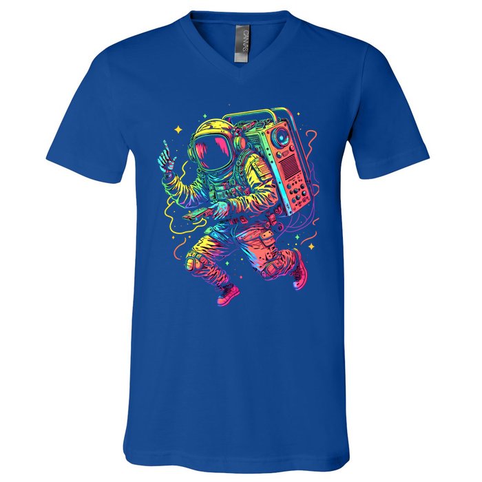 Boombox Astronaut And Teens Graphic Cute Gift V-Neck T-Shirt