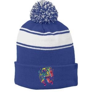 Boombox Astronaut And Teens Graphic Cute Gift Stripe Pom Pom Beanie