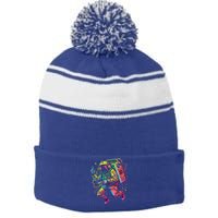 Boombox Astronaut And Teens Graphic Cute Gift Stripe Pom Pom Beanie