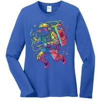 Boombox Astronaut And Teens Graphic Cute Gift Ladies Long Sleeve Shirt