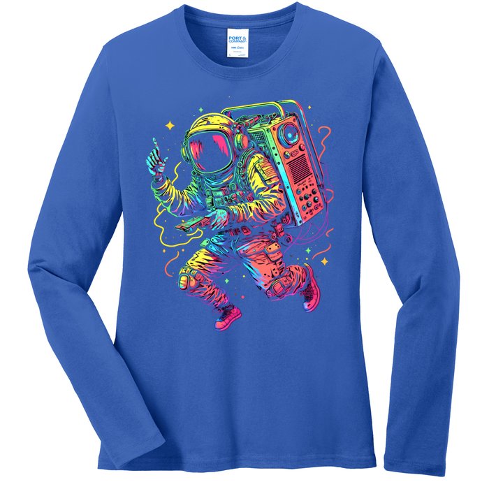 Boombox Astronaut And Teens Graphic Cute Gift Ladies Long Sleeve Shirt