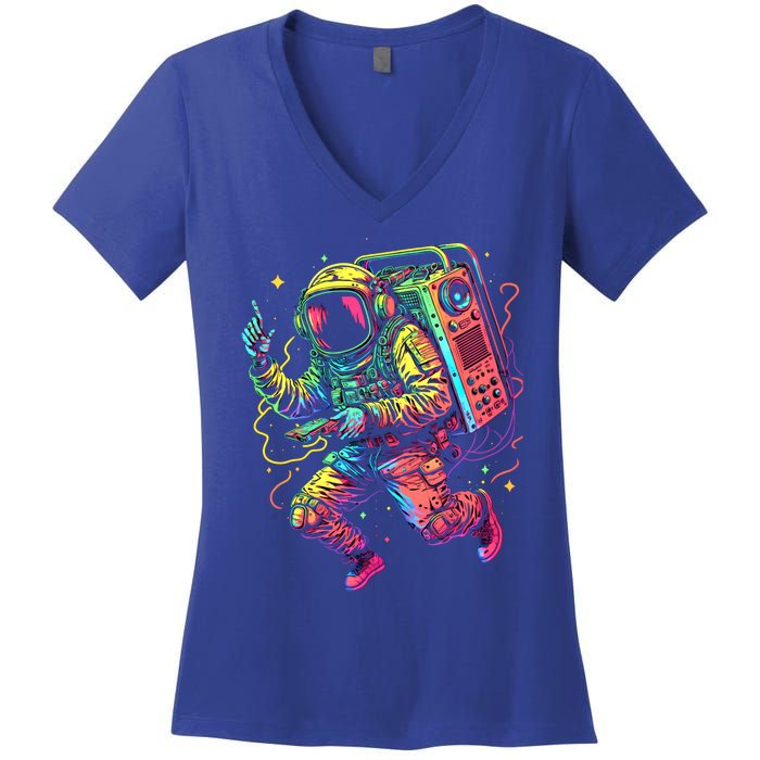 Boombox Astronaut And Teens Graphic Cute Gift Women's V-Neck T-Shirt