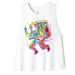 Boombox Astronaut And Teens Graphic Cute Gift Women's Racerback Cropped Tank