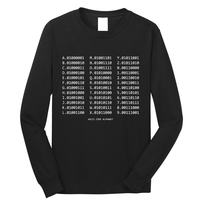 Binary Alphabet Abc + Numbers In Binary Code Long Sleeve Shirt