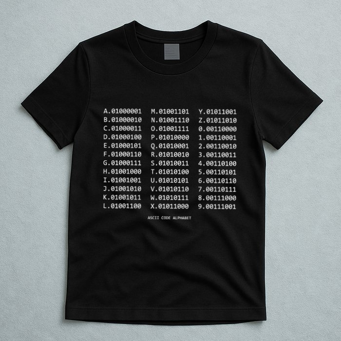 Binary Alphabet Abc + Numbers In Binary Code T-Shirt
