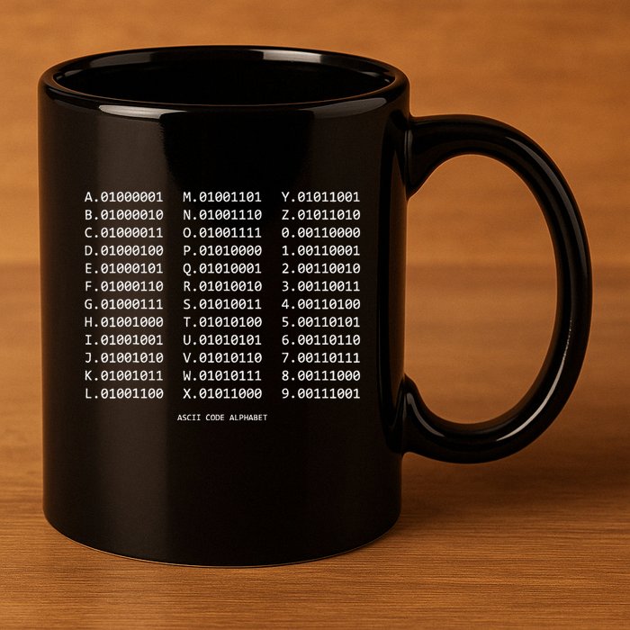 Binary Alphabet Abc + Numbers In Binary Code 11oz C Handle Ceramic Mug