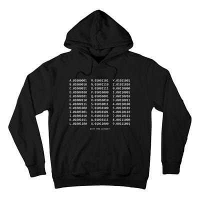 Binary Alphabet Abc + Numbers In Binary Code Tall Hoodie