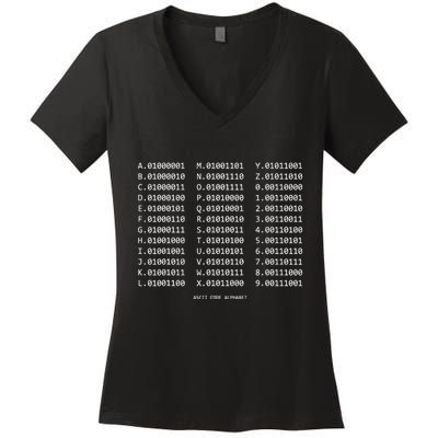 Binary Alphabet Abc + Numbers In Binary Code Women's V-Neck T-Shirt