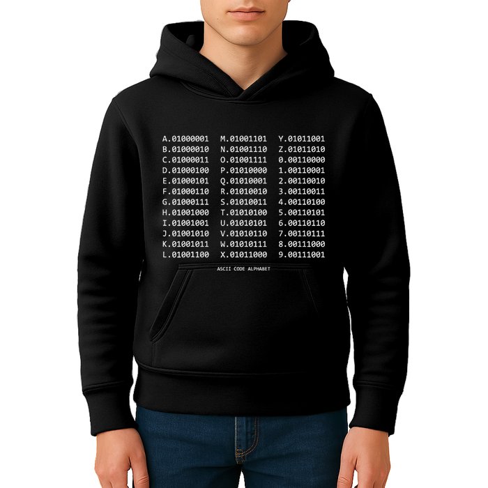 Binary Alphabet Abc + Numbers In Binary Code Kids Hoodie
