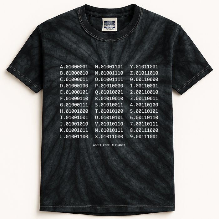 Binary Alphabet Abc + Numbers In Binary Code Kids Tie-Dye T-Shirt