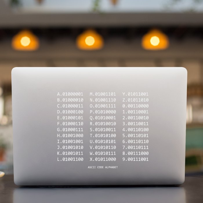 Binary Alphabet Abc + Numbers In Binary Code Permanent Decal Sticker