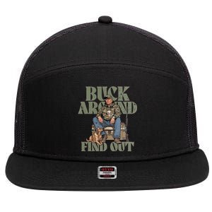 Buck Around And Find Out Trump Camo Hunting 7 Panel Mesh Trucker Snapback Hat