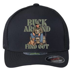 Buck Around And Find Out Trump Camo Hunting Flexfit Unipanel Trucker Cap