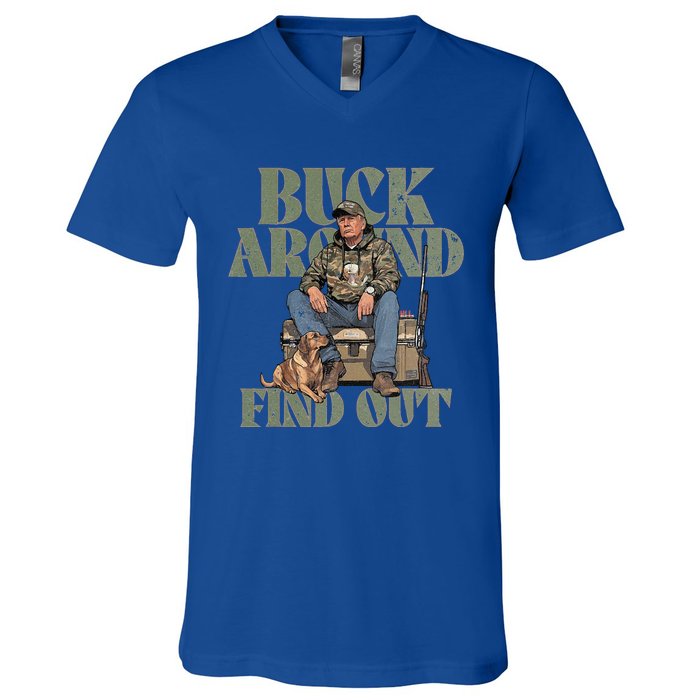 Buck Around And Find Out Trump Camo Hunting V-Neck T-Shirt