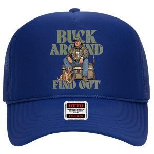 Buck Around And Find Out Trump Camo Hunting High Crown Mesh Back Trucker Hat