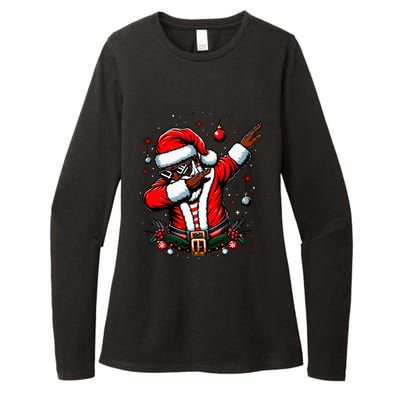 Black African American Santa Matching Christmas pjs  Womens CVC Long Sleeve Shirt