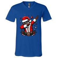 Black African American Santa Matching Christmas pjs  V-Neck T-Shirt