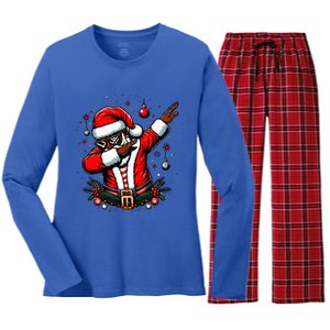 Black African American Santa Matching Christmas pjs  Women's Long Sleeve Flannel Pajama Set 