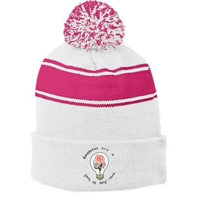 Boundaries Are A Form Of Selfcare Stripe Pom Pom Beanie