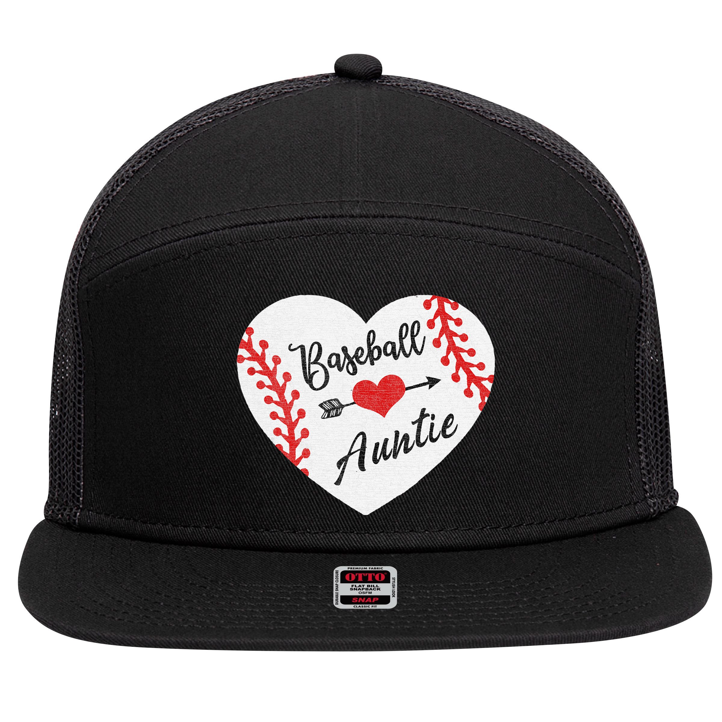 Baseball Auntie Aunt Heart Softball 7 Panel Mesh Trucker Snapback Hat