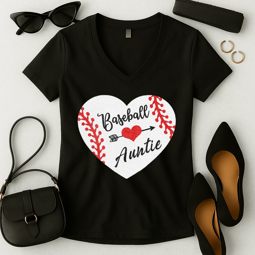 Baseball Auntie Aunt Heart Softball Women's V-Neck T-Shirt