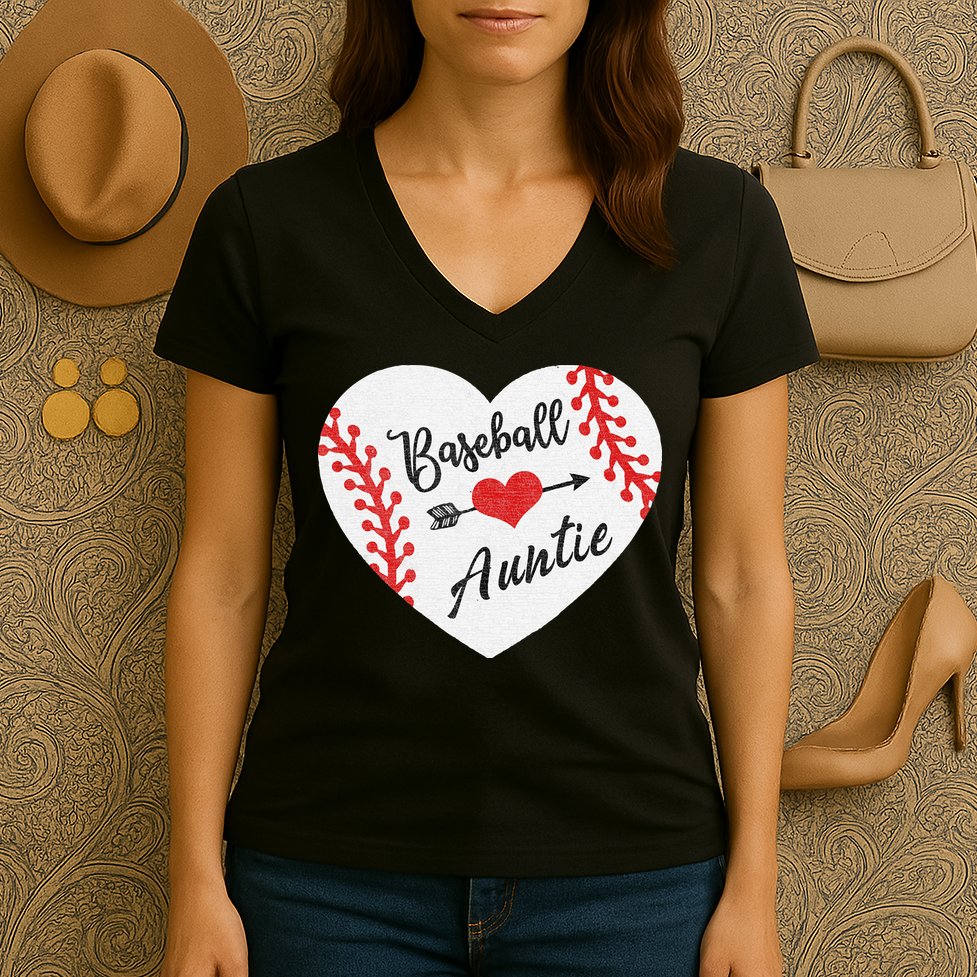 Baseball Auntie Aunt Heart Softball Women's V-Neck T-Shirt