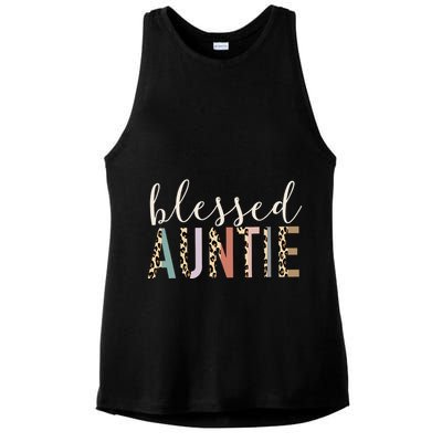 Blessed Auntie Aunt Cute Leopard funny mother's day Ladies PosiCharge Tri-Blend Wicking Tank