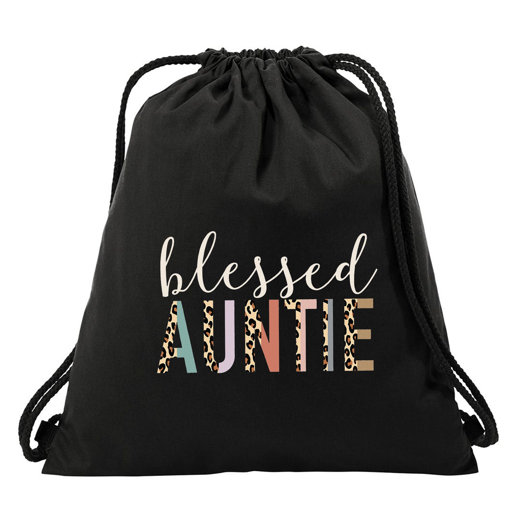 Blessed Auntie Aunt Cute Leopard funny mother's day Drawstring Bag