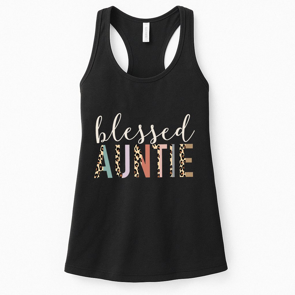 Blessed Auntie Aunt Cute Leopard funny mother's day Womens Tank Top