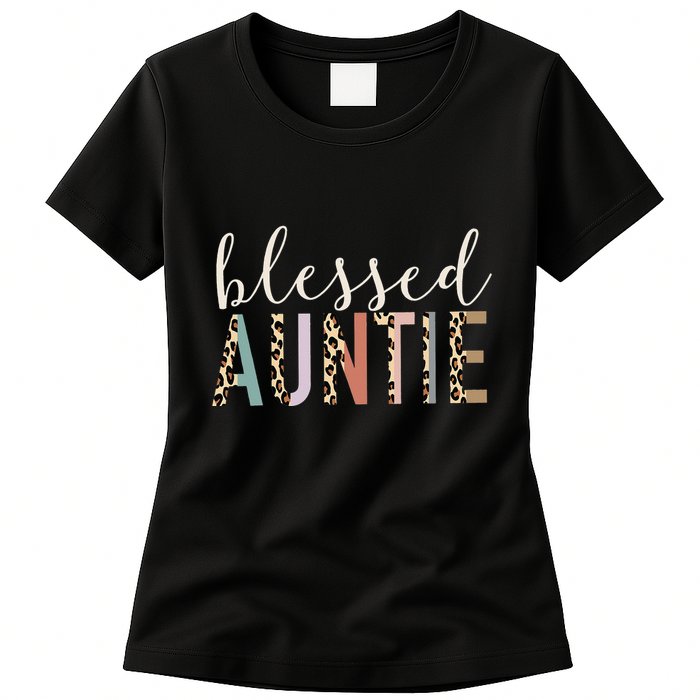 Blessed Auntie Aunt Cute Leopard funny mother's day Womens T-Shirt