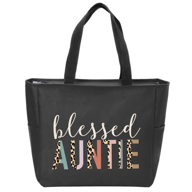 Blessed Auntie Aunt Cute Leopard funny mother's day Zip Tote Bag