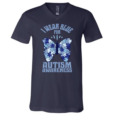 Butterfly Autism Awareness Gift V-Neck T-Shirt