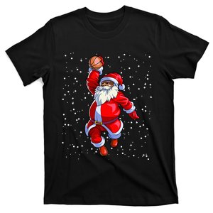 Black African American Santa Claus Basketball Afro Christmas T-Shirt