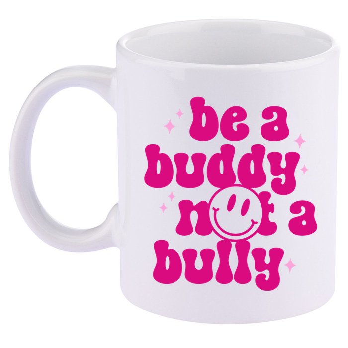 Be A Buddy Not A Bully Retro Smile Anti Bullying Unity Day 11oz C Handle Ceramic Mug