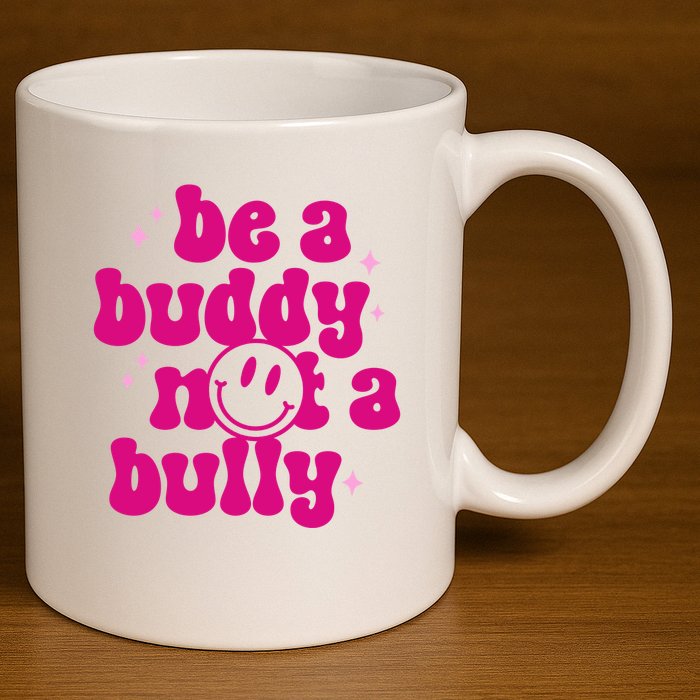 Be A Buddy Not A Bully Retro Smile Anti Bullying Unity Day 11oz C Handle Ceramic Mug