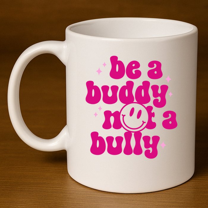 Be A Buddy Not A Bully Retro Smile Anti Bullying Unity Day 11oz C Handle Ceramic Mug