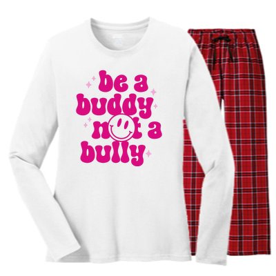 Be A Buddy Not A Bully Retro Smile Anti Bullying Unity Day Women's Long Sleeve Flannel Pajama Set 