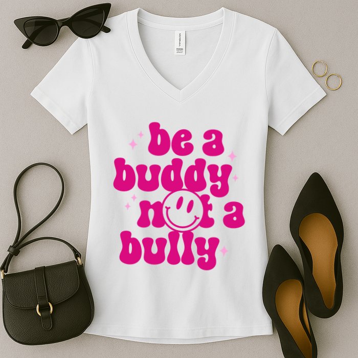 Be A Buddy Not A Bully Retro Smile Anti Bullying Unity Day Women's V-Neck T-Shirt